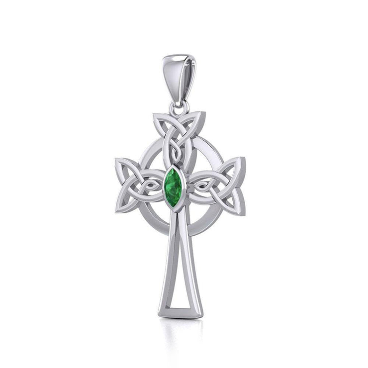 Sterling Silver Celtic Cross Pendant with Marquise Gemstone TPD5639