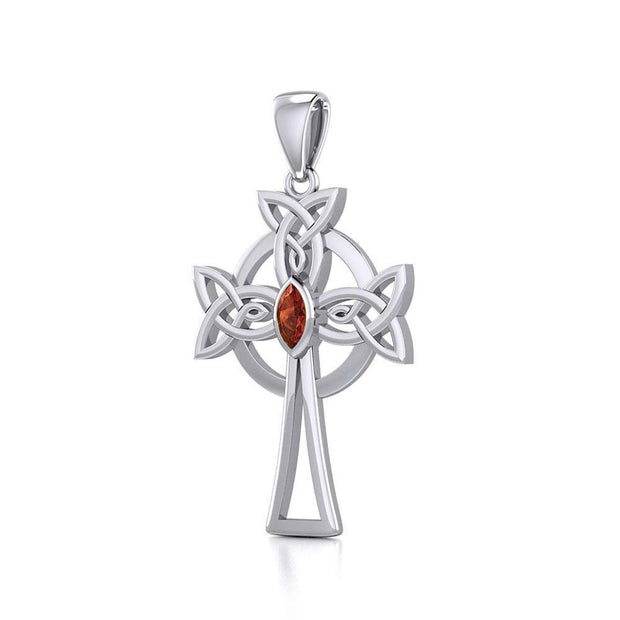 Sterling Silver Celtic Cross Pendant with Marquise Gemstone TPD5639