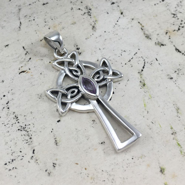 Sterling Silver Celtic Cross Pendant with Marquise Gemstone TPD5639