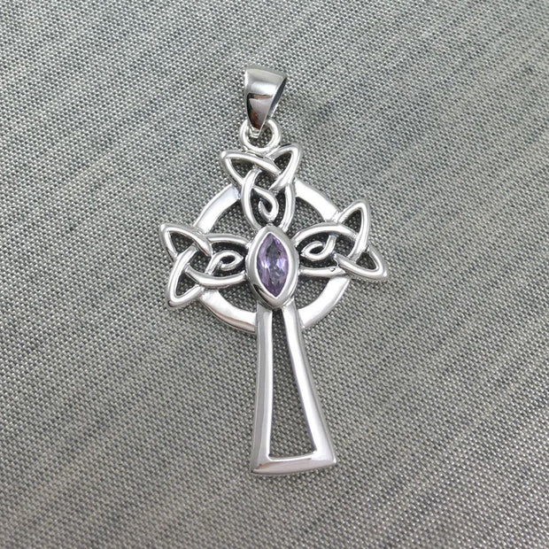 Sterling Silver Celtic Cross Pendant with Marquise Gemstone TPD5639