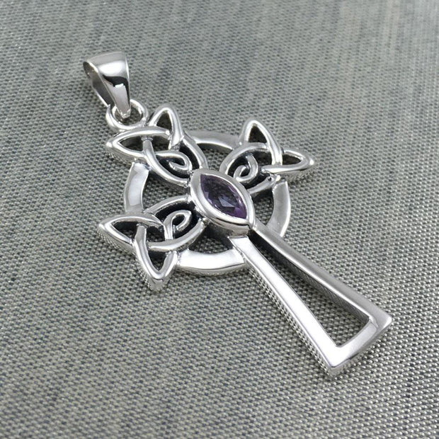 Sterling Silver Celtic Cross Pendant with Marquise Gemstone TPD5639