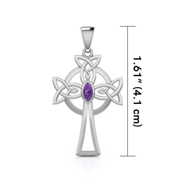 Sterling Silver Celtic Cross Pendant with Marquise Gemstone TPD5639