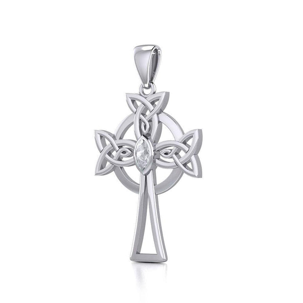 Sterling Silver Celtic Cross Pendant with Marquise Gemstone TPD5639