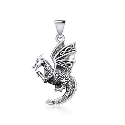 Flying Dragon with Celtic Wing Silver Pendant TPD5641 Pendant