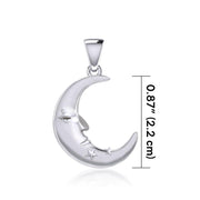 Crescent Moon Face with Stars Silver Pendant TPD5642
