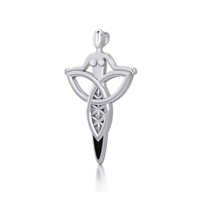Celtic Trinity Knot Goddess Silver Pendant with Inlay TPD5654