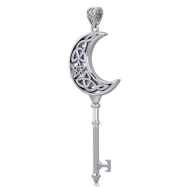 Crescent Moon Spiritual Enchantment Key Silver Pendant TPD5673