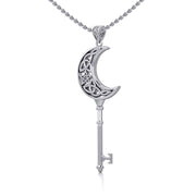 Crescent Moon Spiritual Enchantment Key Silver Pendant TPD5673