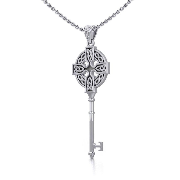 Celtic Cross Spiritual Enchantment Key Silver Pendant TPD5674