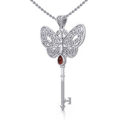 Celtic Butterfly Spiritual Enchantment Key Silver Pendant with Gem TPD5686 Pendant