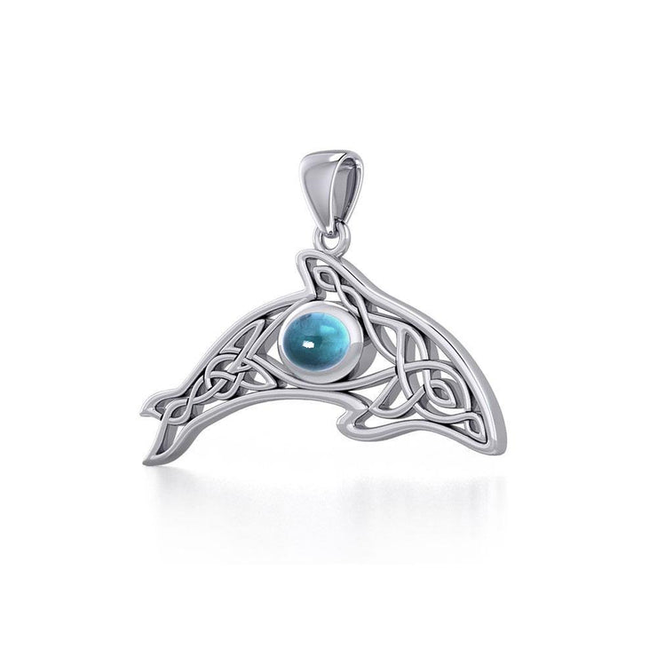 A gift of solitude ~ Sterling Silver Celtic Whale Pendant with Gem TPD5694