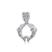 Celtic Double Dolphins with Celtic Heart Bale Silver Pendant TPD5697