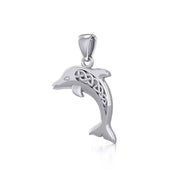 Large Celtic Joyful Dolphin Silver Pendant TPD5698