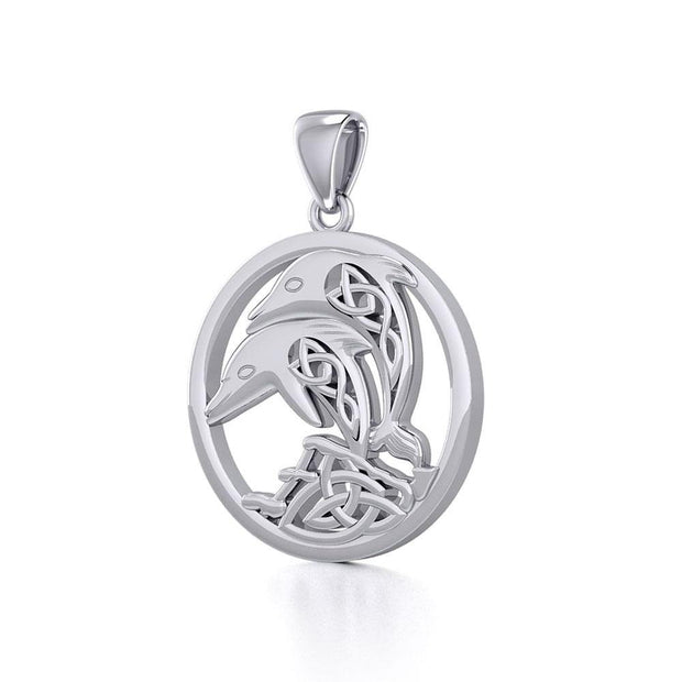 Celtic Jumping Dolphins Silver Pendant TPD5700