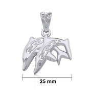 Celtic Swimming Dolphins Silver Pendant TPD5701