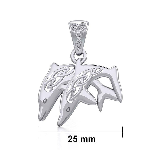 Celtic Swimming Dolphins Silver Pendant TPD5701