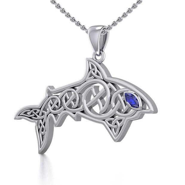 Celtic Knotwork Shark Silver Pendant with Gemstone TPD5706