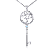 Om Symbol Spiritual Enchantment Key Silver Pendant with Gem TPD5712 - Peter Stone Wholesale