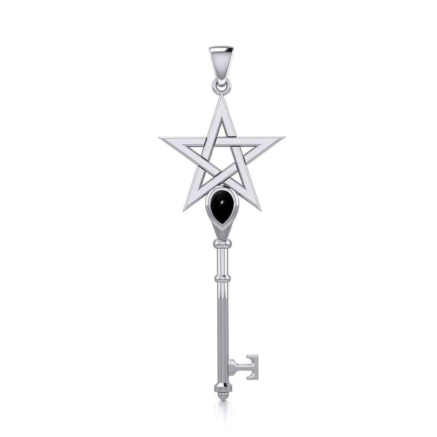 Pentagram Spiritual Enchantment Key Silver Pendant with Gem TPD5713