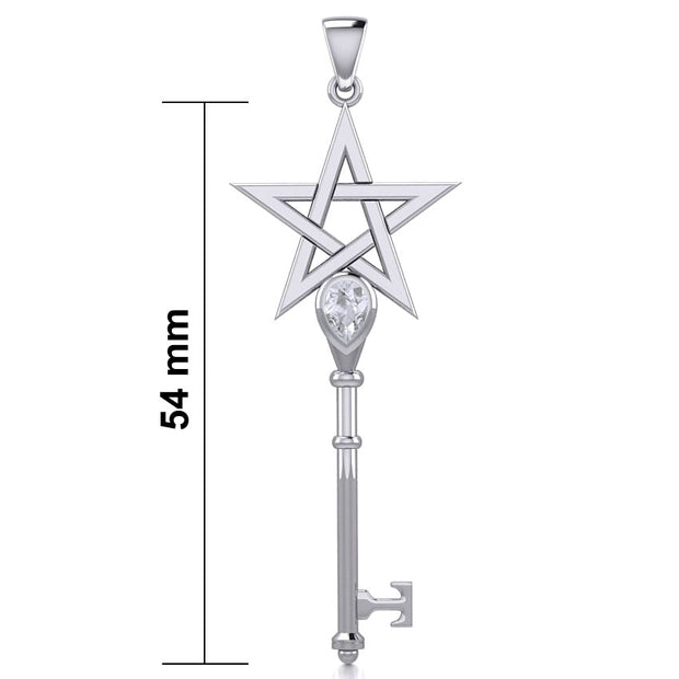 Pentagram Spiritual Enchantment Key Silver Pendant with Gem TPD5713
