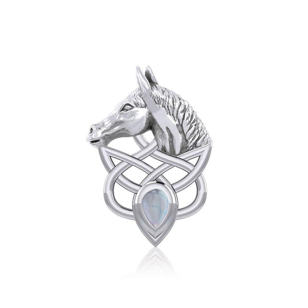 Silver Horsehead Knotwork Pendant with Gemstone TPD5727