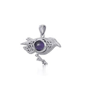 Celtic Raven Silver Pendant with Gemstone TPD5728