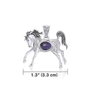 Celtic Running Horse Silver Pendant with Gem TPD5730