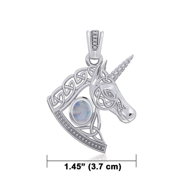 Celtic Unicorn Silver Pendant with Gem TPD5732