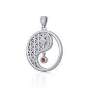 Yin Yang Flower of Life Silver Pendant with Gem TPD5733