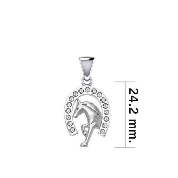 Horseshoe and Running Horse with Gems Silver Pendant TPD5761