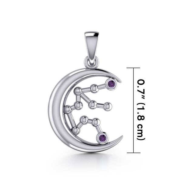 Crescent Moon and Aquarius Astrology Constellation Silver Pendant TPD5764