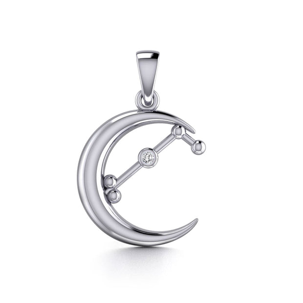Crescent Moon and Aries Astrology Constellation Silver Pendant TPD5766