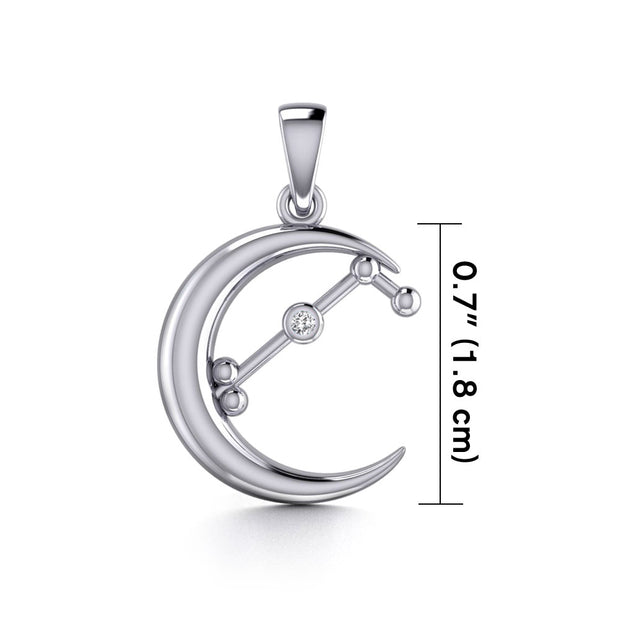 Crescent Moon and Aries Astrology Constellation Silver Pendant TPD5766