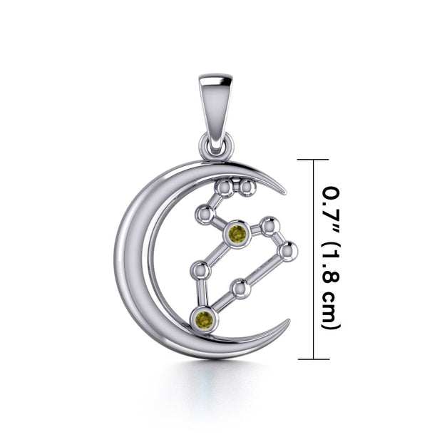 Crescent Moon and Leo Astrology Constellation Silver Pendant TPD5770