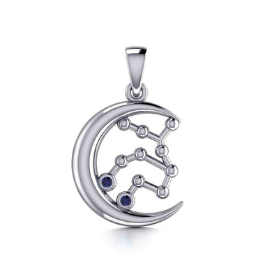 Crescent Moon and Virgo Astrology Constellation Silver Pendant TPD5771