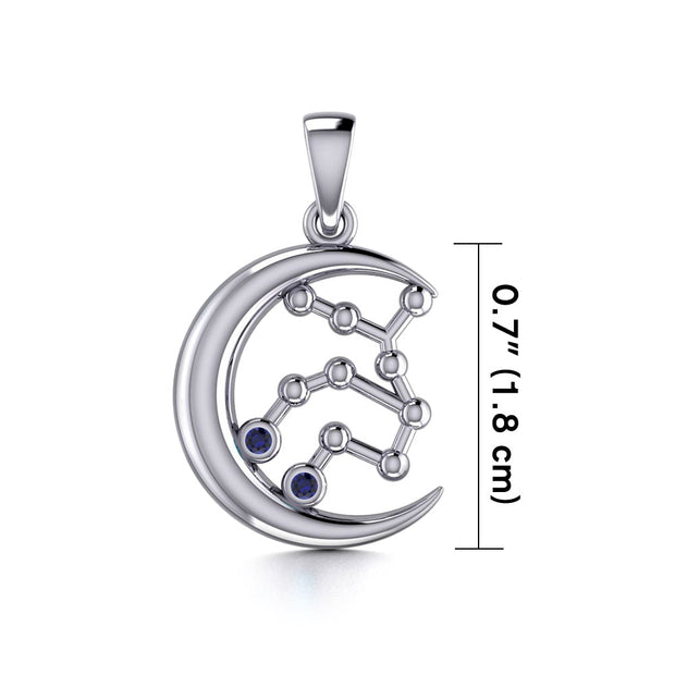 Crescent Moon and Virgo Astrology Constellation Silver Pendant TPD5771