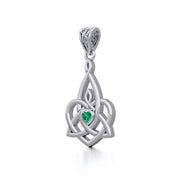 Celtic Motherhood Triquetra or Trinity Heart 14K Solid Gold Pendant With Gem GPD5784