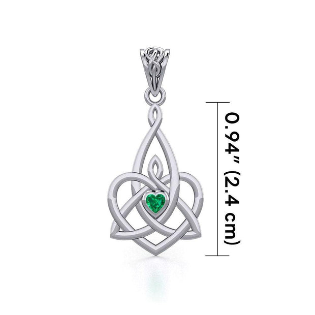 Celtic Motherhood Triquetra or Trinity Heart Silver Pendant With Gem TPD5784
