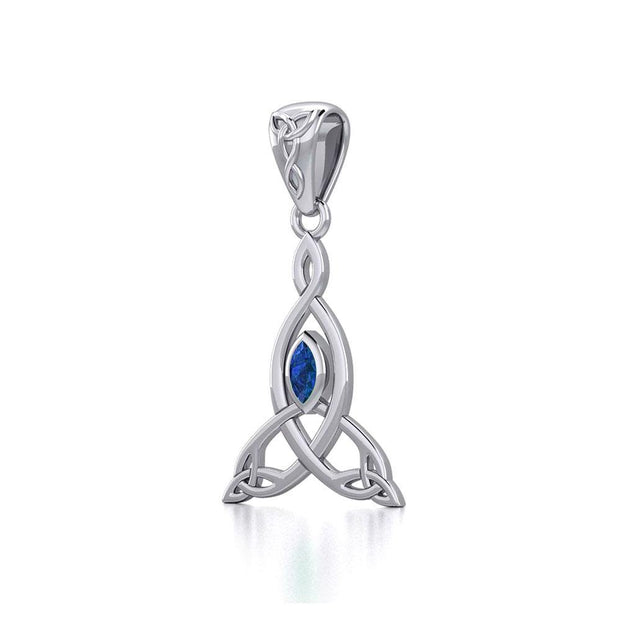 Celtic Motherhood Triquetra or Trinity Knot Silver Pendant With Gem TPD5785