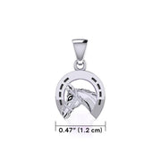 Horseshoe Equestrian Silver Pendant with Horse Head TPD5806