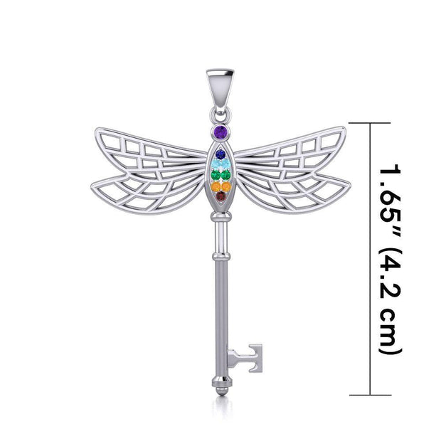 Chakra Dragonfly Spiritual Enchantment Key Silver Pendant TPD5816