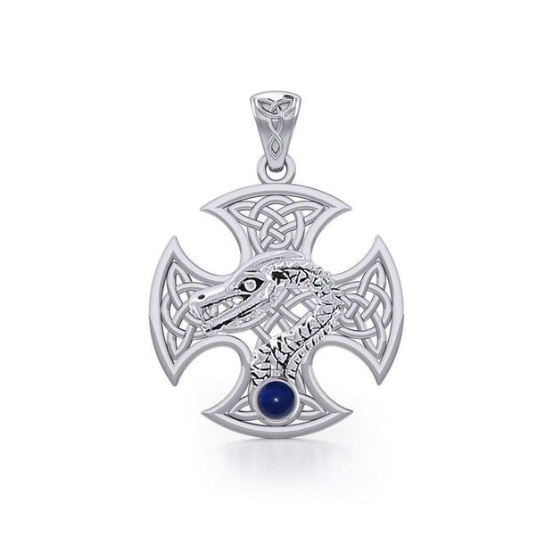 Dragon with Celtic Cross Silver Pendant TPD5818