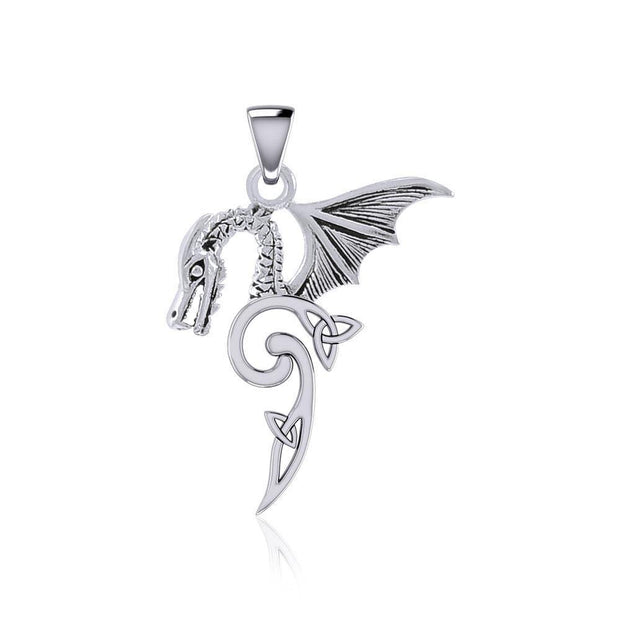 Flying Dragon with Triquetra Silver Pendant TPD5822