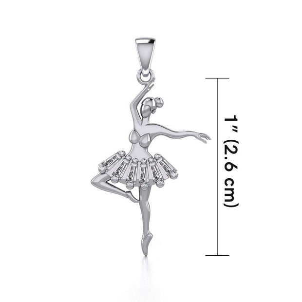 Ballet Dancer Silver Pendant with Gem TPD5829