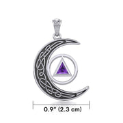 Celtic Crescent Moon Recovery Spiritual Key Pendant with Gemstone TPD5843