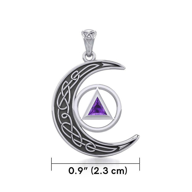 Celtic Crescent Moon Recovery Spiritual Key Pendant with Gemstone TPD5843