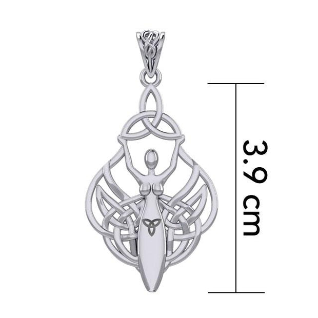 Celtic Goddess Holding Trinity Knot Silver Pendant TPD5847