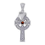 Celtic Knotwork Silver Cross with Harp Pendant TPD5865