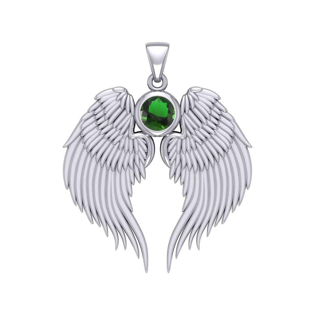 Guardian Angel Wings Silver Pendant with Birthstone TPD5866
