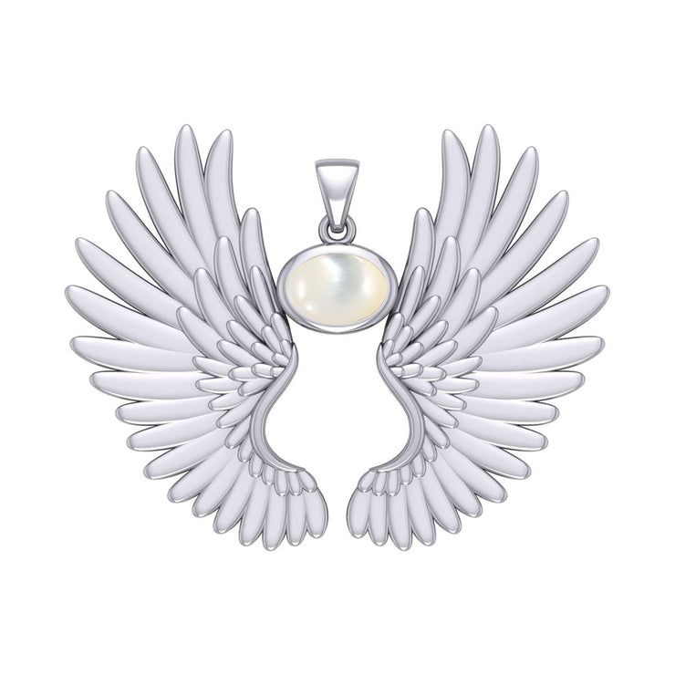 Guardian Angel Wings Silver Pendant with Birthstone TPD5867